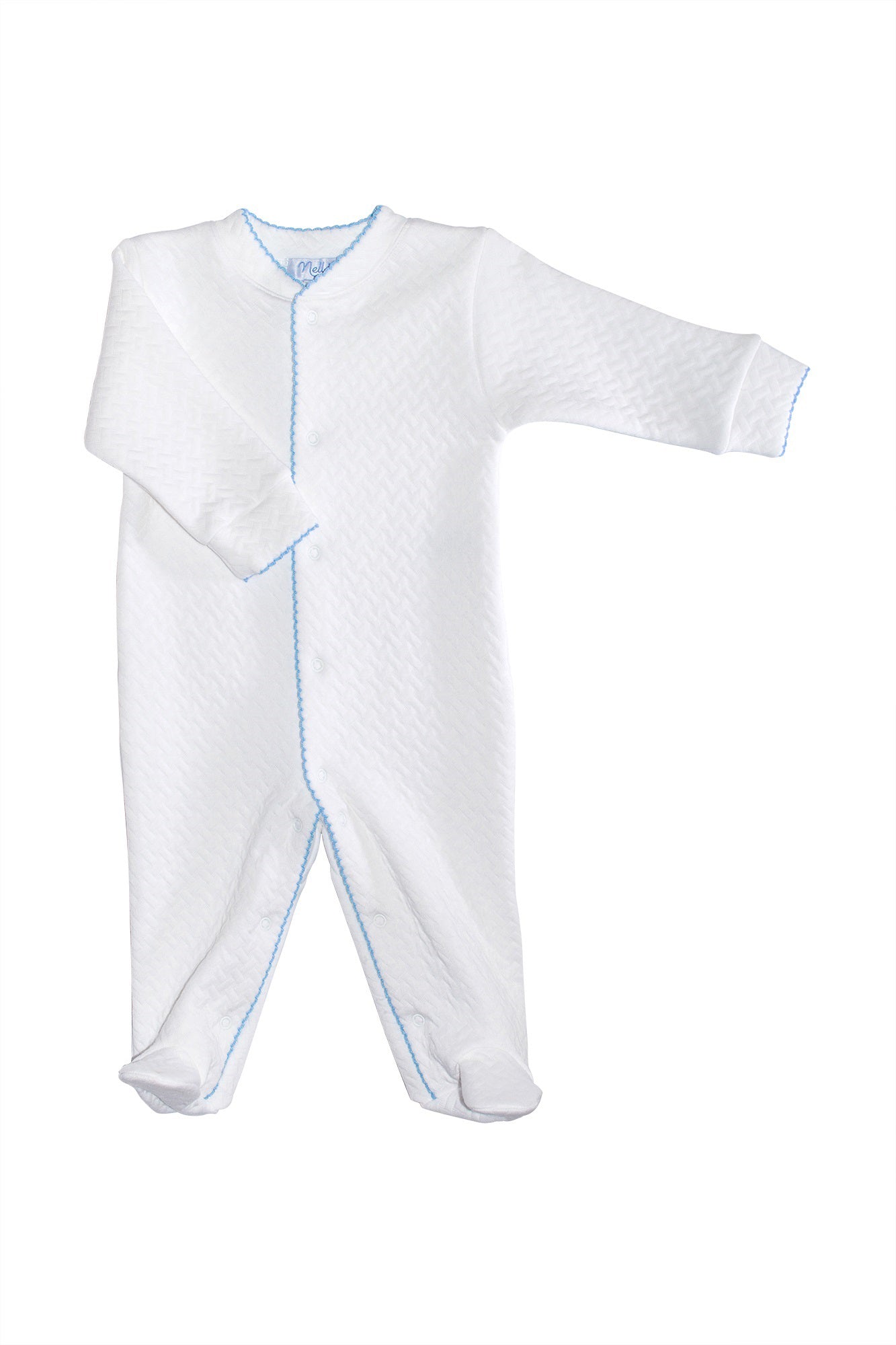 Basket Weave Baby Footie - Blue Picot