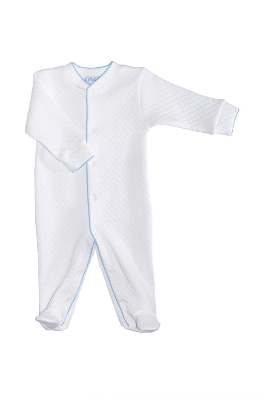 Basket Weave Baby Footie - Blue Picot