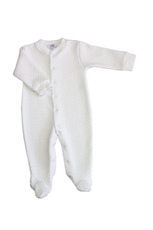 Basket Weave Baby Footie - White Picot