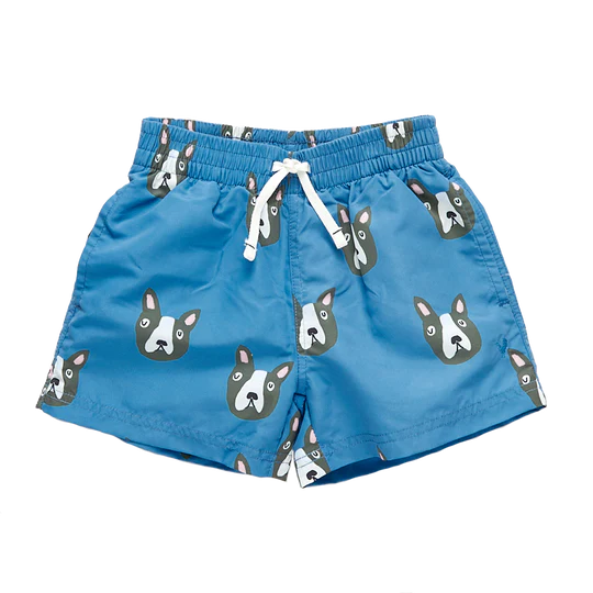 Blue Boston Terrier Swim Trunks