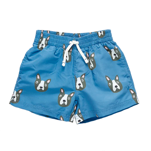 Blue Boston Terrier Swim Trunks