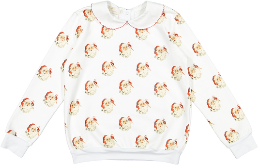 Classic Santa girls sweatshirt with peter pan collar. Toddler girls Christmas sweater. 