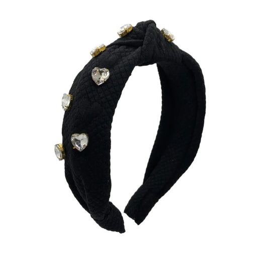 Black Quilted Jeweled Knot Headband