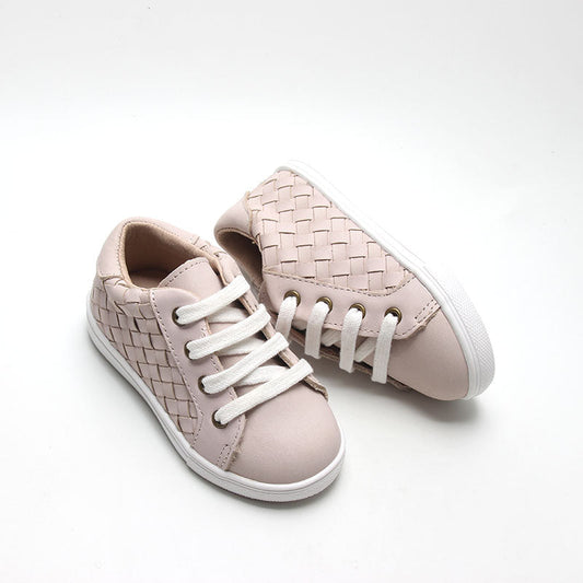 Dusty Pink Leather Woven Sneaker