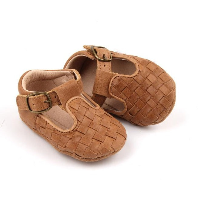 Soft Sole Walnut Leather Woven T-Bar