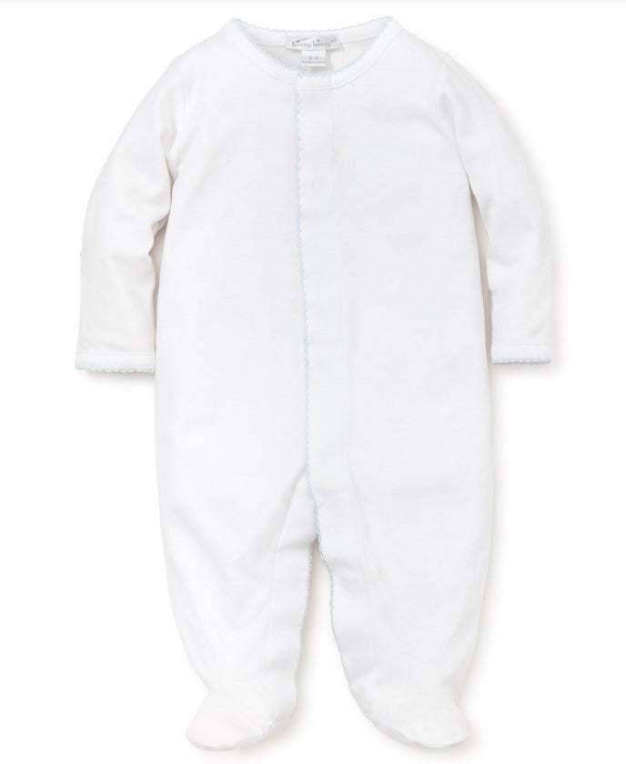 Blue and white Kissy Kissy basics footie. 