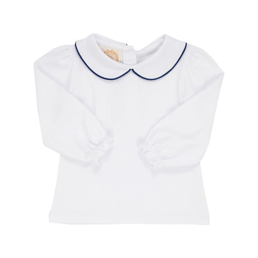 Navy Piped Maude's Peter Pan Pima LS