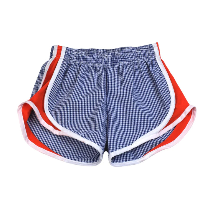 Navy Gingham with Red Sides Activewear Shorts