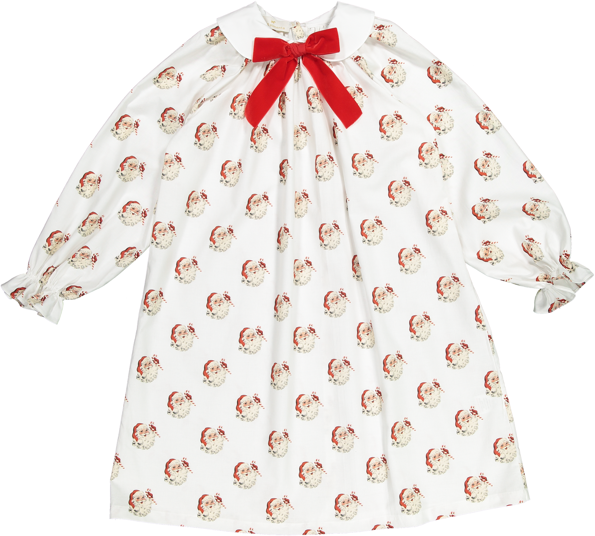 Classic Santa girls nightgown with velvet bow on the peter pan collar. Girls Christmas nightgown. 