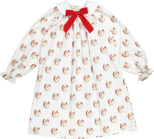 Classic Santa girls nightgown with velvet bow on the peter pan collar. Girls Christmas nightgown. 