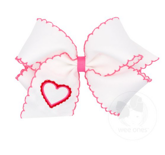 White Heart Embroidered Bow