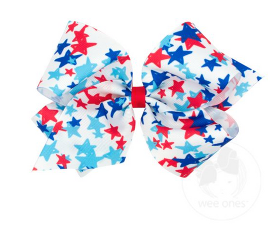 Patriotic Star Printed Grosgrain Bow