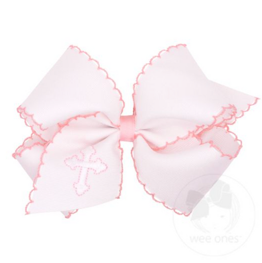 Pink and White Cross Embroidered Bow