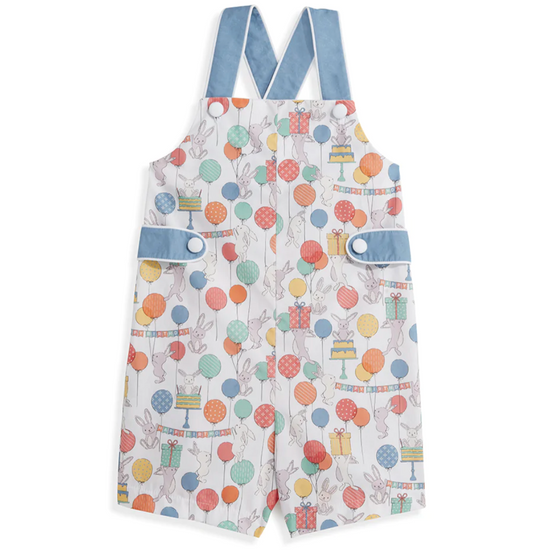 First birthday outfit by Bella Bliss with colorful ballon and bunny print. 