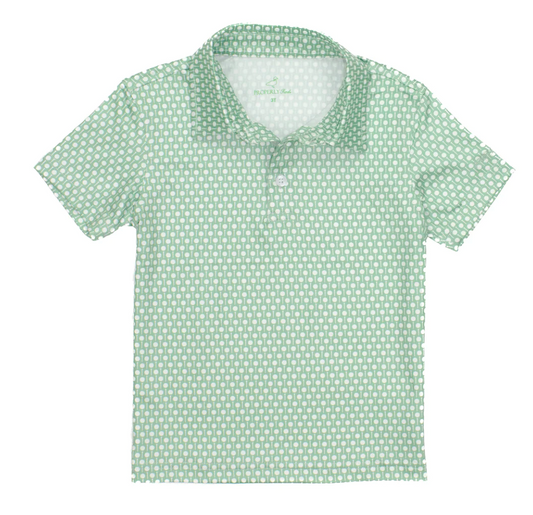 Properly Tied Golf tee Inlet Boys Polo in green and white. 