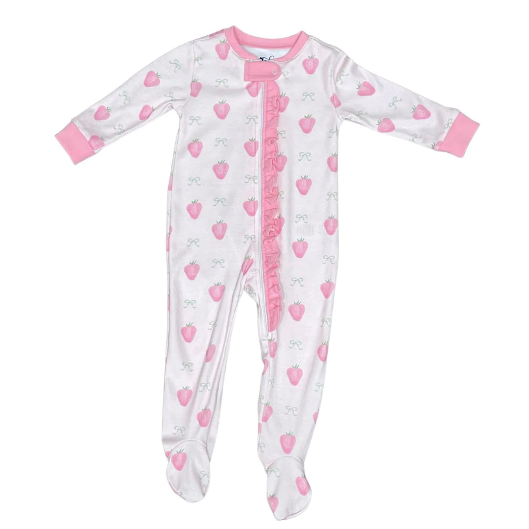 Strawberry footed pajamas by James and Lottie. 
