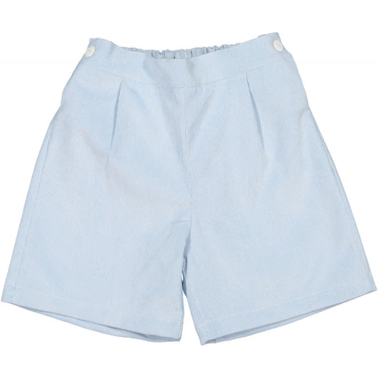 Sky blue girls corduroy pleated shorts by Sal & Pimenta. 