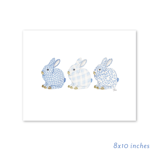 Blue Porcelain Bunnies III 8x10 inch Art Print
