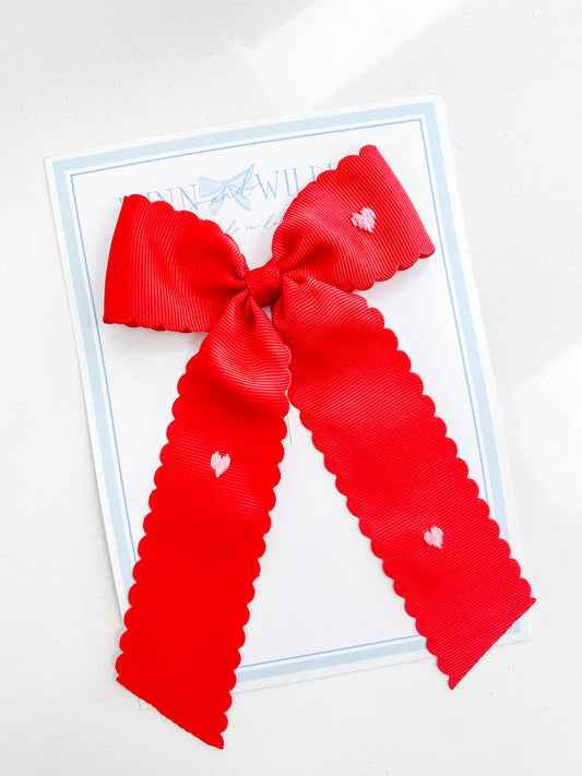 Red Scalloped Ombre Hearts Bow