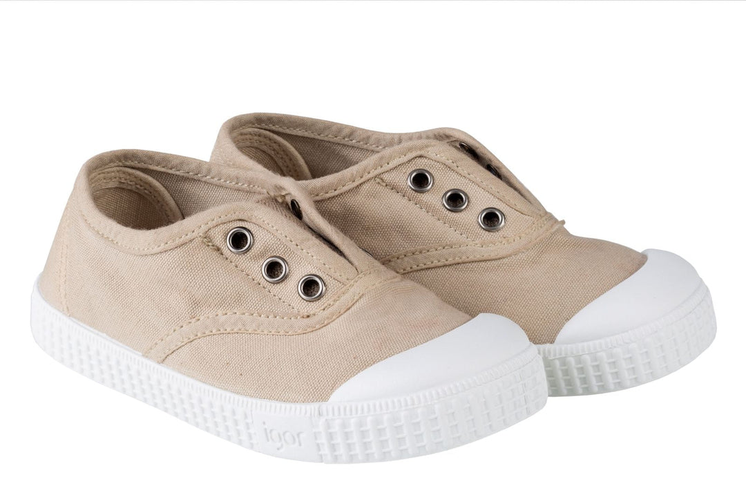 Khaki gender neutral canvas shoes by Igor. 